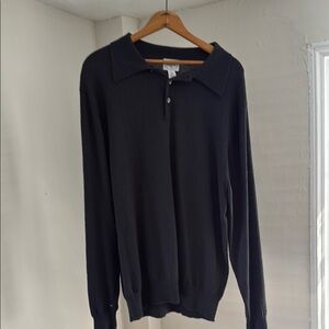 Black Knit Quarter-Zip Sweater with Crew Neck